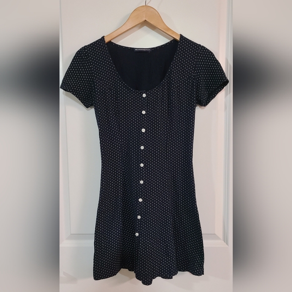 Brandy Melville Dresses & Skirts - Brandy Melville Polka Dot Mini Dress One Size Tie Back Button Front Navy Blue
